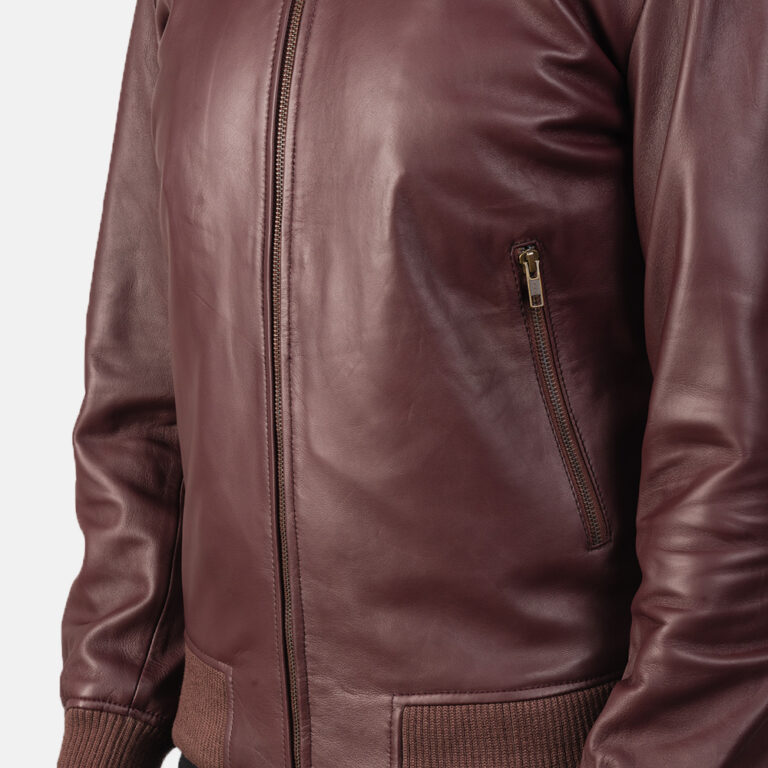 Mens Shane Maroon Leather Bomber Jacket5829-9-1568465443767